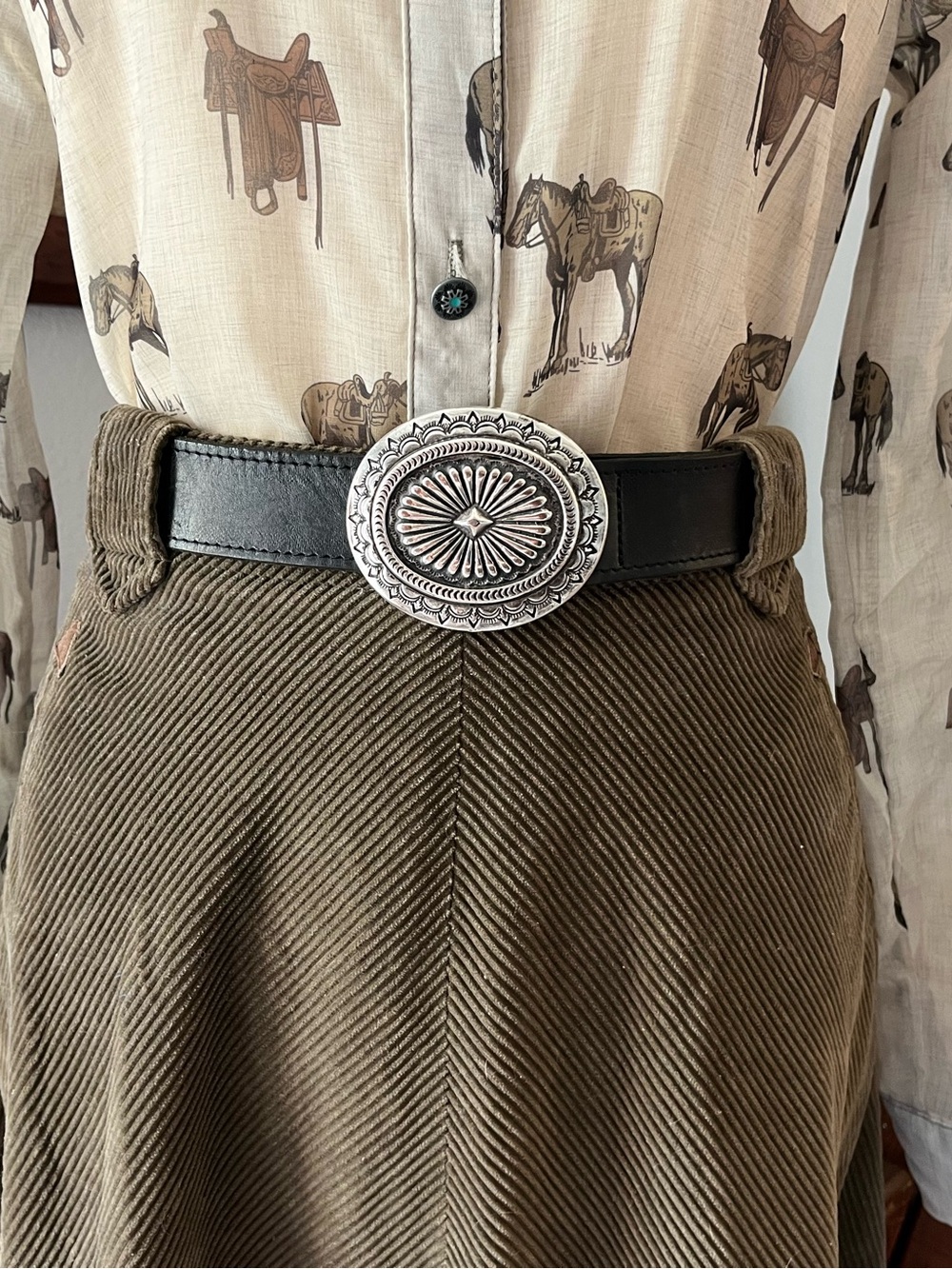 Vtg Western Silver Ralph Lauren influenced Genuine Leather silver plated belt